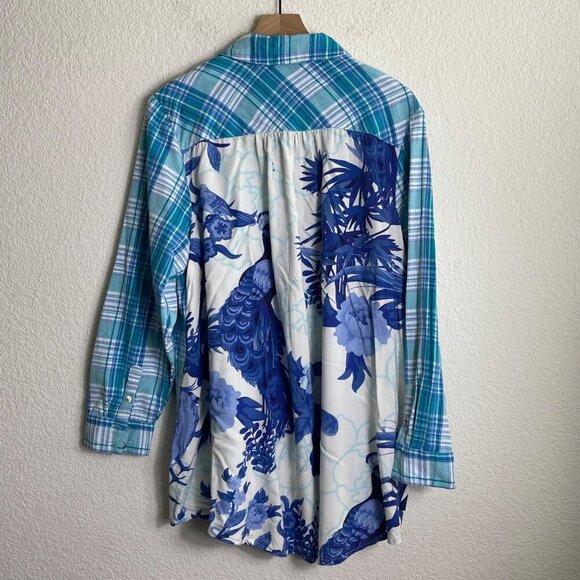 Soft Surroundings Aramie Women’s Plaid Front Peacock Back Shirt Size 1X Top - Picture 9 of 11